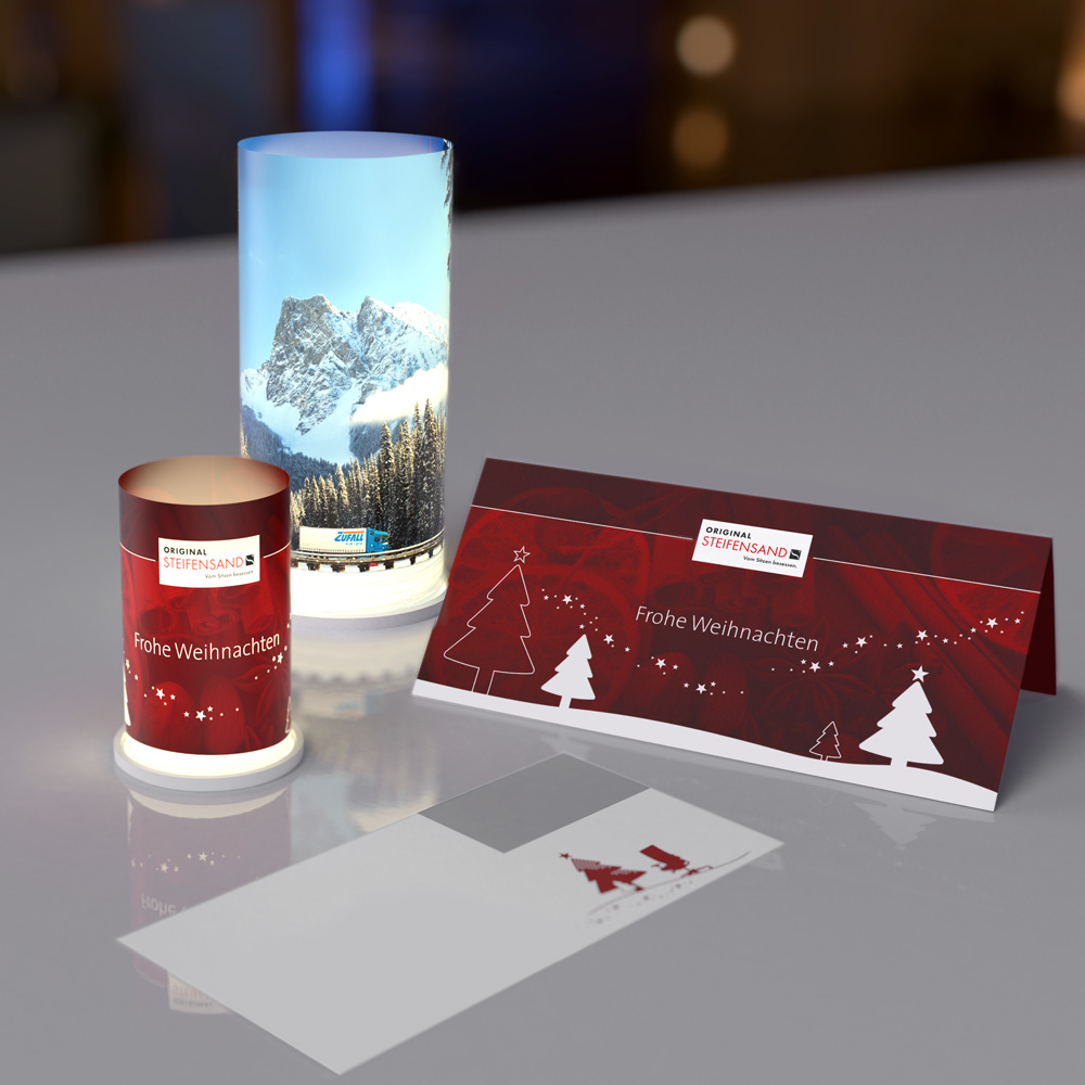 Windlichter mit Weihnachtskarte